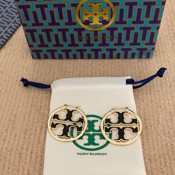Tory Burch Jewelry - Tory Burch Gold-Tone Miller Logo Hoop Earrings
